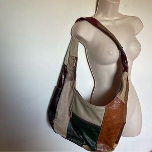 Vintage genuine leather Multicolor Patchwork Hobo Bag purse